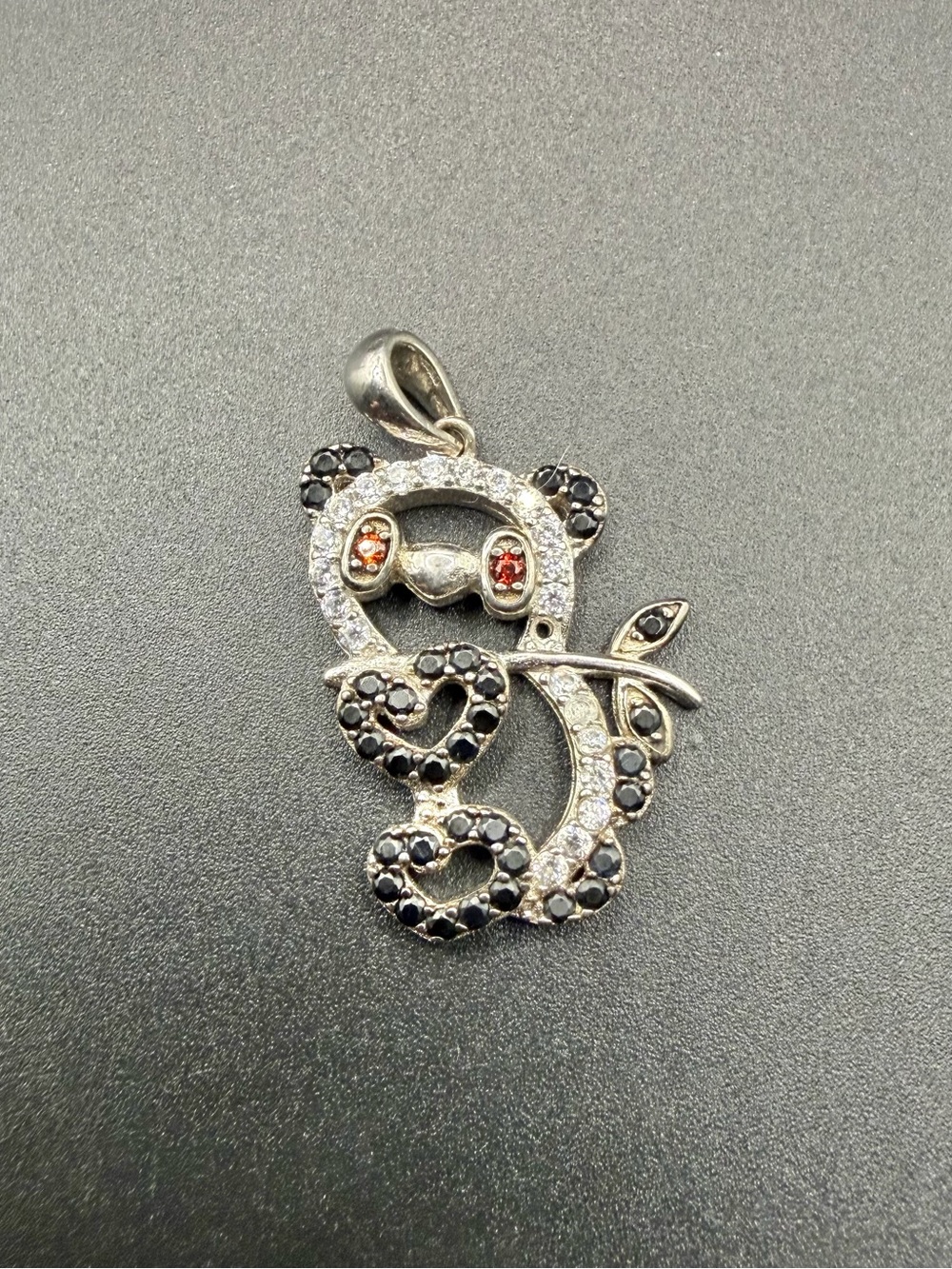 Sterling Silver 925 Panda Pendant Cz Diamonds Bamboo Jewelry Necklace Chain